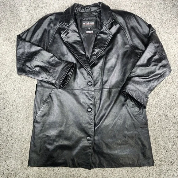 Wilsons Leather Jacket Mens Medium Black Thinsulate Button Coat‎ Blazer Lapel